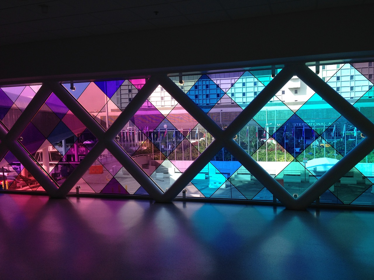 Photo of the stained glass at the Miami International Airport